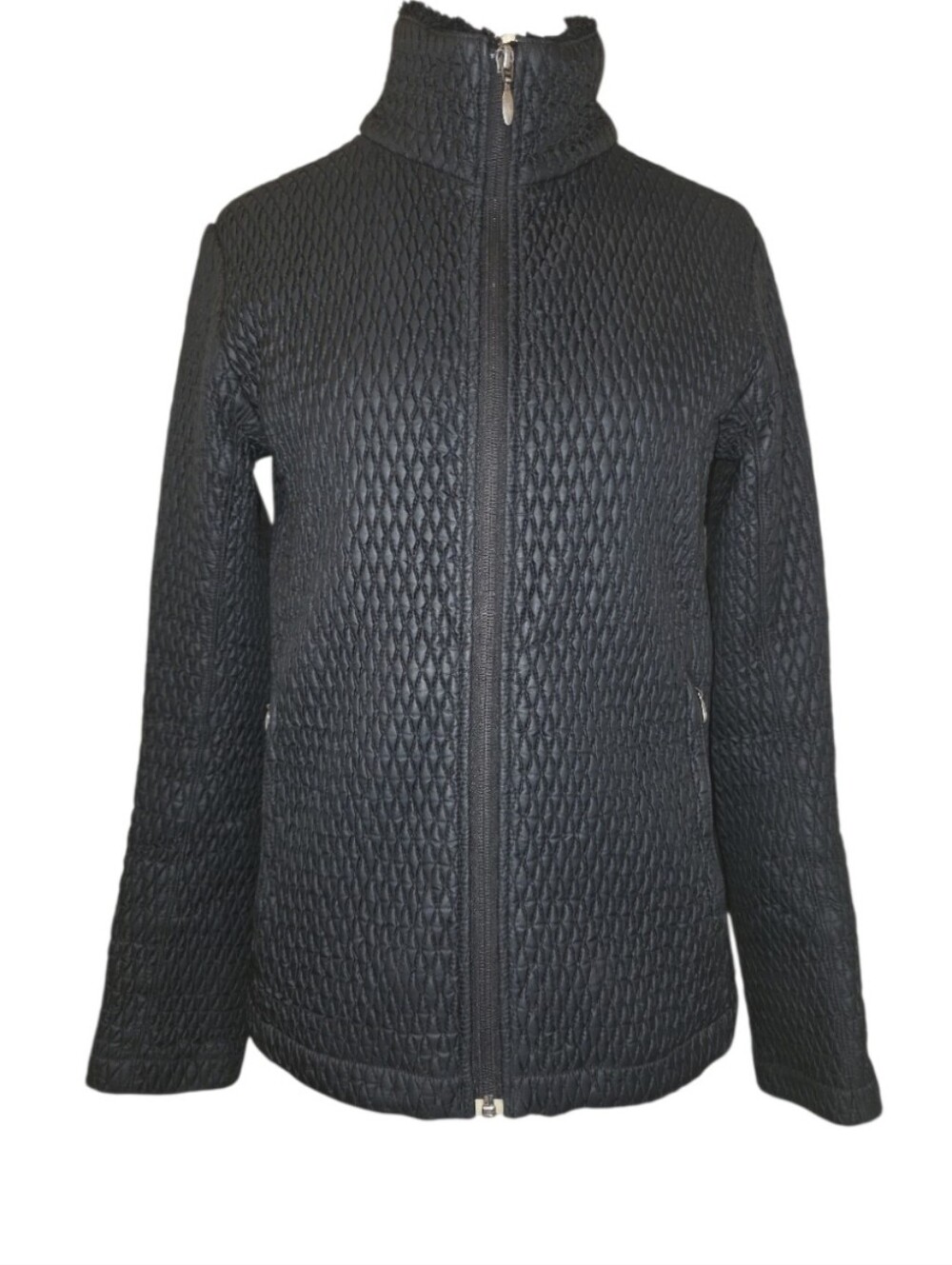 Columbia Women's Black Diamond Quilt Mid Weight Jacket Faux Fur Lined Collar MED